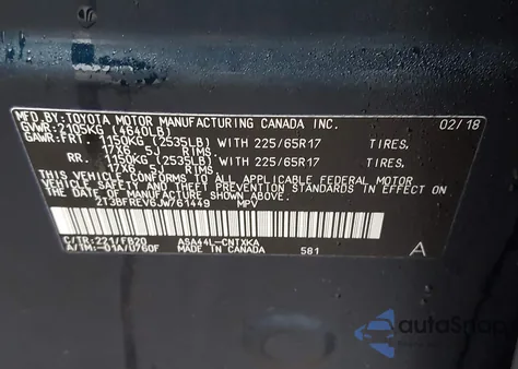 2018 Toyota Rav4 Le z USA, uszkodzony, nr VIN 2T3BFREV6JW761449